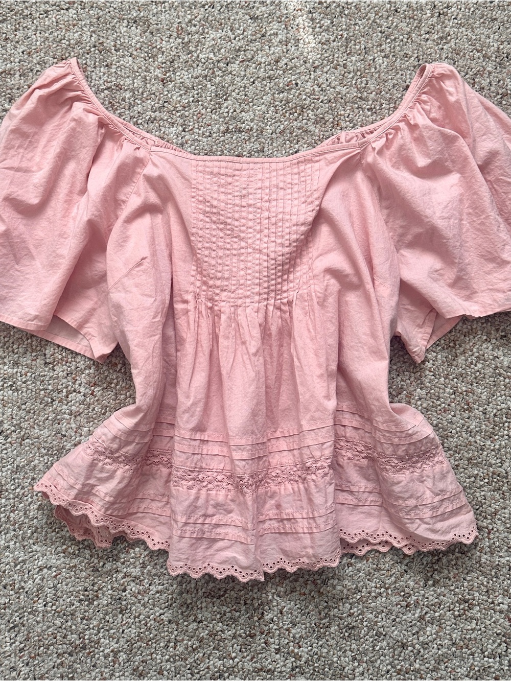 Universal Thread Pink Off-Shoulder Eyelet Peasant Top